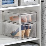 mDesign Aufbewahrungsbox mit Schublade – flache Schubladenbox aus Kunststoff zur Schuhaufbewahrung – Stapelbox für Schuhe Accessoires und mehr – 2er-Set – durchsichtig