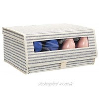 mDesign Schuhaufbewahrung aus Stoff – stapelbare Schuhbox mit Sichtfenster Klettverschluss und Klappdeckel – Aufbewahrungsbox für den Schrank oder das Regal – naturfarben blau