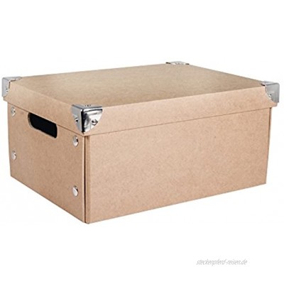 Rayher Hobby 67257000 Aufbewahrungsbox mit Deckel Pappmaché natur 32,5 x 25 x 16 cm mit Metallecken und Haltegriffen zusammenfaltbar Ordnungshalter Schachtel