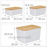 Relaxdays Aufbewahrungsboxen 3er Set Kunststoffbox Deckel aus Bambus 3 Größen ca. 7 l 15 l 25 l weiß
