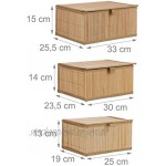 Relaxdays Aufbewahrungskorb 3er Set mit Deckel & Stoffeinsatz Bambuskorb dekorative Aufbewahrungsbox 3 Größen natur