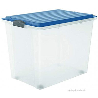 Rotho Compact Aufbewahrungsbox 70l mit Deckel und Rollen Kunststoff PP BPA-frei blau transparent A3 70l 57,0 x 39,5 x 43,5 cm