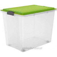 Rotho Compact Aufbewahrungsbox 70l mit Deckel und Rollen Kunststoff PP BPA-frei grün transparent A3 70l 57,0 x 39,5 x 43,5 cm