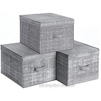 SONGMICS 3er Set Aufbewahrungsbox mit Deckel Faltboxen aus Stoff mit Etikettenhalter Stoffbox Würfel 30 x 40 x 25 cm,grau meliertRYFB03LG