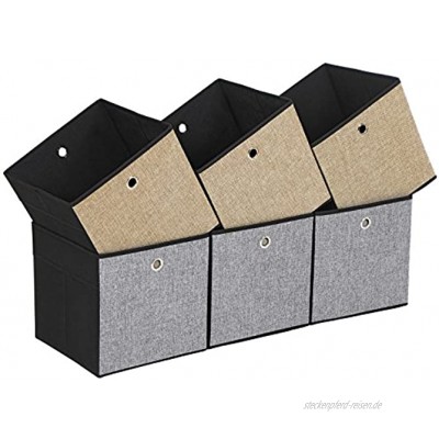 SONGMICS Aufbewahrungsboxen 30 x 30 x 30 cm Faltbare Stoffboxen für Kleidung Faltboxen 6er Set Spielzeug-Organizer Seiten in 3 braun-grau-schwarz ROB30GB