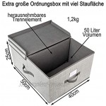 TOPP4u Aufbewahrungsbox groß mit Deckel 2er Set grau Extra große Faltboxen ideal für Kleiderschrank 40 x 50 x 25 cm Faltbare große Verstaubox Ordnungsbox