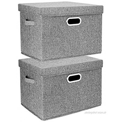 TYEERS 2er Pack Große Aufbewahrungsbox mit Deckel und Griff Faltbarer Aufbewahrungsboxen in Würfelform Waschbar Grau