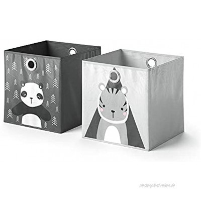Vicco 2er Set Faltbox 30x30 cm Kinder Faltkiste Aufbewahrungsbox Regalkorb Panda + Pinguin Zebra + Tiger