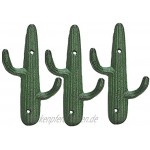 Comfify 3er-Set Gusseiserne Kaktus-Doppelwandhaken Bügel Dekorative Wandhaken für Mäntel Taschen Handtücher und mehr mit Schrauben und Ankern Farbe rustikal grün