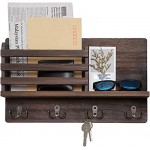 Dahey Briefhalter aus Holz Wandmontage mit 4 Doppel-Schlüsselhaken und einem schwebenden Regal rustikale Dekoration für Eingangsbereich oder Schlamm Braun