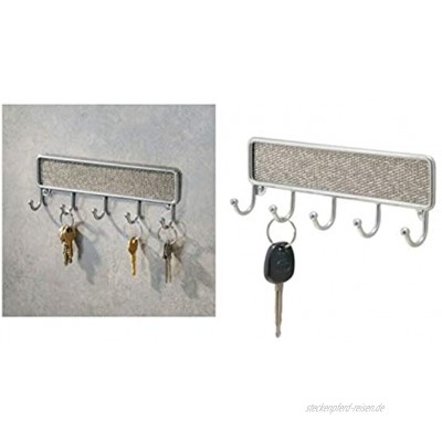 iDesign Twillo Hakenleiste kleines Schlüsselbrett aus Metall und Kunststoff mit fünf Haken silberfarben
