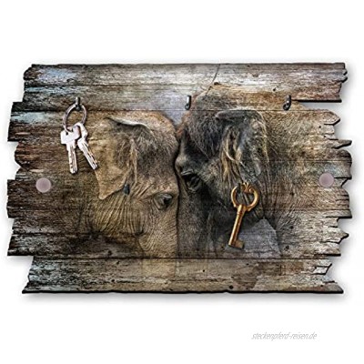 Kreative Feder Elefant Designer Schlüsselbrett Hakenleiste Landhaus Style Shabby aus Holz 30x20cm HSB022