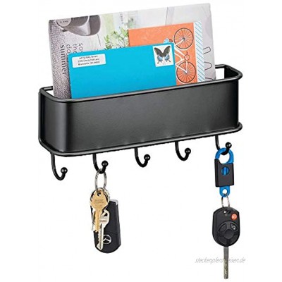 mDesign Briefablage mit mehreren Schlüsselhaken – Wandorganizer für Post Schlüssel Handys Hundeleinen usw. – Schlüsselbrett mit Ablage aus Metall – schwarz