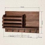 Triwol Briefumschlag-Organizer zur Wandmontage mit 6 Schlüsselhaken rustikaler Schlüsselhalter aus Holz für Wand Hundeleine zum Aufhängen für Briefe oder Zeitungen dekoratives schwebendes Regal