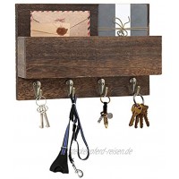 ZOVOTA Schlüsselhalter für Wand mit Schlüsselhaken Rustikaler Briefhalter Wandmontage dekoratives Hängeregal für Wand