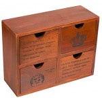 Juvale Schubladenbox mit 4 Fächern Mini-Kommode aus Holz Aufschrift auf Französisch– Tischorganizer für Bürobedarf Krimskrams Kosmetik Braun 26 x 9,7 x 19,7 cm