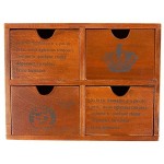 Juvale Schubladenbox mit 4 Fächern Mini-Kommode aus Holz Aufschrift auf Französisch– Tischorganizer für Bürobedarf Krimskrams Kosmetik Braun 26 x 9,7 x 19,7 cm