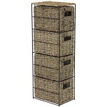 JVL Seagrass 4 Drawer Tower Storage Basket Unit with Metal Frame