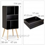 Relaxdays Standregal mit 5 Fächern herausnehmbare Schublade vierbeiniges Bücherregal Holzbeine 114x47x38 cm schwarz