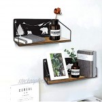 2 Stück Schwarzer Schweberegal mit Bär Motiv und Rustikalem Holzbrett für Wohnzimmer Arbeitszimmer und Schlafzimmer