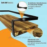 KelShiBasics Schweberegal 2er Set Wandregal aus Holz und Metall für Küche und Badezimmer Industrial Design Hängeregal mit extra Handtuchhalter 43 x 14,5 x 7 cm Schwarz