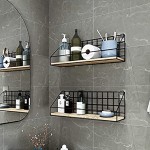 munloo 3 Stück Wandregal Wandregal Holz Modernes wandregal schwarz mit Metalldraht Gestelle Leicht zu montieren Schweberegal für das Küche Badezimmer Schlafzimmer usw