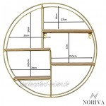 NORIVA Wandregal Rund Gold mit 4 Regalbrettern Hängeregal aus 100% natürlichem Holz & Metall – Design Schweberegal Deko Regal für Wohnzimmer 50cm