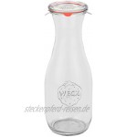 MamboCat 12er Set Weck Gläser 1062ml 1 Liter Saftflasche mit 12 Glasdeckeln 12 Einkochringen und 24 Klammern inkl. Gelierzauber Rezeptheft I Weck Glasflasche Einweckflaschen für Säfte Saucen Öle