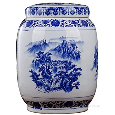 Müslidosen Keramik Reis Eimer Mehlbehälter Getreidespender Getreidebehälter Reiszylinder Reis-Speicher-Fass Color : Blue Size : 27x27x35cm