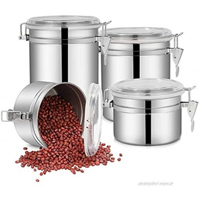 Vorratsdosen Edelstahl- 4 Vorratsdose Lebensmittel Aufbewahrungsbehälter Edelstahl Luftdicht Vorratsbehälter Metalldose mit luftdichtem Deckel zur Aufbewahrung von Mehl Zucker Müsli Kaffee Tee