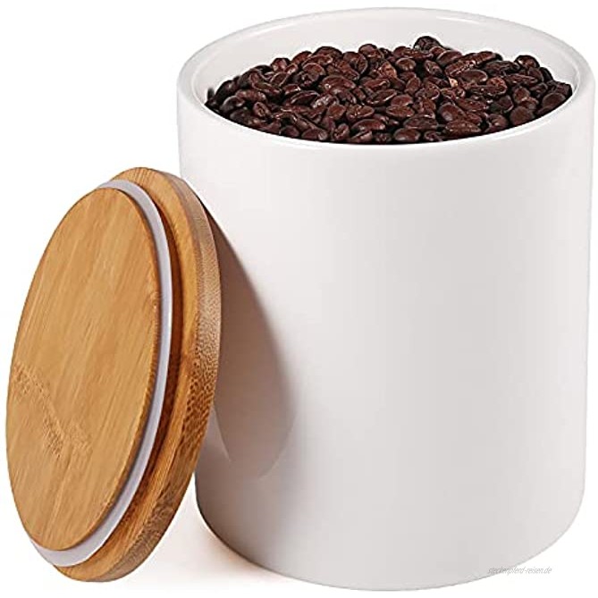 77L Keramik Vorratsdose 1570 ML 53.04 FL OZ Keramik Vorratsdose mit Luftdichtem Verschluss Bambusdeckel Modernes Design Weißer Vorratsbehälter aus Keramik zum Servieren von Tee Kaffee und mehr