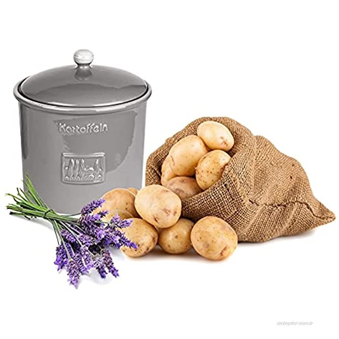 BigDean Kartoffeltopf Toskana Grau Steingut Vorratsdose Kartoffel Vorratsbehälter mit Belüftung 25,5 x 23,5 cm
