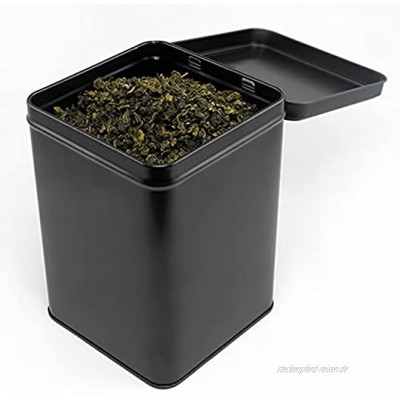 Dosenritter | 2 x eckige Vorratsdose Teedose STAPELBAR schwarz aromadicht aus Metall mit Klappdeckel für je 400g Tee | 15,3 x 10,6 x 10,6 cm H,B,T | auch ideal als Supplements- oder Kaffeedose