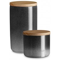 Keramik Vorratsdosen 2-tlg. Set mit Holzdeckel Grau Kautschukholz-Deckel Aufbewahrungsdosen Frischhaltedosen Misty Cliff