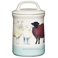 Kitchen Craft Apple Farm Handgefertigter luftdichte Vorratsdose Sally Sheep Keramik Creme Grün 10.5 x 10.5 x 17.5 cm