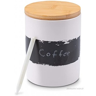 Lambda Coffee® Kaffeedose weiß aus Keramik 1000ml luftdicht | mit Kreide & Beschriftungstafel | Vorratsdose mit Holzdeckel zur Aufbewahrung von Kaffee Mehl Zucker Tee Nudeln etc.