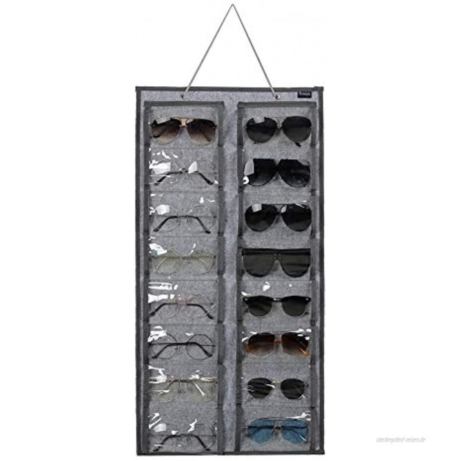 RZMAYIS Sonnenbrillen-Organizer staubdicht Wandmontage Sonnenbrillen-Organizer 16 Fächer Brillenaufbewahrung Organizer Halter grau groß