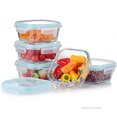 Amisglass Frischhaltedose Set 5 Stück 700ml Vorratsdosen Glas für Lebensmittel Glasschüssel mit Deckel Glasbehälter mit Deckel als Meal prep Boxen Glas- BPA frei -für Küche oder Restaurant