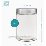 Navaris 4x 1200ml Vorratsgläser mit Edelstahldeckel Glas Vorratsdosen Set mit sicherem Schraubverschluss Lebensmittel Aufbewahrungsgläser Küche