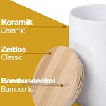 Praknu Vorratsdosen Weiß Keramik 2er Set mit Deckel und Etiketten 600ml Spülmaschinenfest
