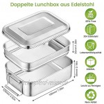 Adkwse Brotdose Edelstahl 2000ML Brotzeitdose Groß mit 2 Fächern Lunch Box BPA-Free Auslaufsicher Brotzeitbox Vesperdose Frühstücksbox Geeignet für Erwachsene Kinder Büro und Ausflug