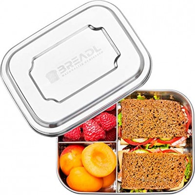 BREADL® Edelstahl Brotdose 1000ml Spülmaschinenfest BPA-frei Trennwand und 3 Fächer Lunchbox & Bento-Box für Kinder & Erwachsene für Schule Arbeit Uni Wandern