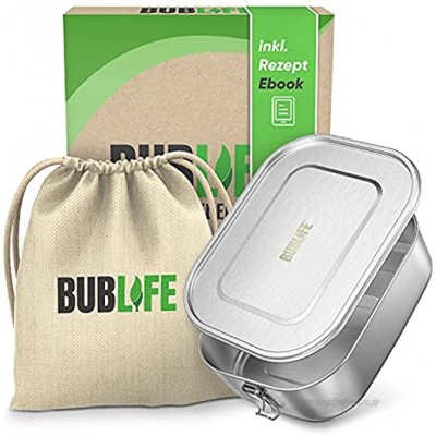 Bublife Brotdose Edelstahl 1400ml Premium Metall Lunchbox Auslaufsicher mit Trennwand Nachhaltige Brotzeitdose mit fächern Bento Box groß für Kinder & Erwachsene