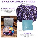 Camo Lunchbox mit Kühlakku für Kinder Mädchen Jungen Isolierte Tasche Grundschule Kindergarten Tagespflege Behälterboxen kleine Snacks Mittagessen passend Kinsho Bento Lila Camouflage