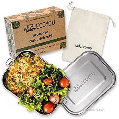 ECOYOU Premium Brotdose aus Edelstahl 800 ml Lunchbox inkl. Trennwand Bentobox auslaufsicher als Vesperdose für Erwachsene & Kinder Brotbox mit Fächern für Büro Schule und Kindergarten