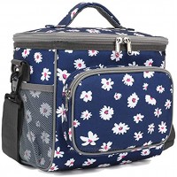 FlowFly Daisy Isolierte wiederverwendbare Lunch-Tasche für Erwachsene große Lunchbox Damen und Herren mit verstellbarem Schultergurt Reißverschlusstasche vorne zwei großen Netz-Seitentaschen