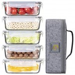 GENICOOK Lunchbox Bento Brotdose mit Lunchtasche Frischhaltedosen Glas perfekt für Meal Prep BPA frei und LFGB-zugelassen für Home Küche oder den Gebrauch unterwegs5 * 840ml