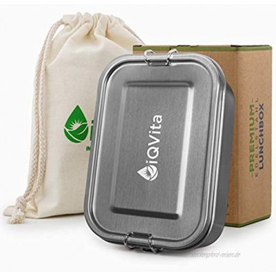 iQVita® Premium Edelstahl Brotdose – 800ml – Auslaufsichere Lunchbox mit Flexibler Trennwand – 2 Fächer – BPA- & Plastikfrei – Umweltfreundlich und Nachhaltig – Vesperdose für Kinder & Erwachsene