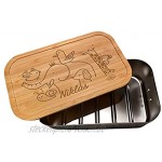 Mein Zwergenland Lunchbox Zootiere 750ml Brotdose mit Deckel mit Motiv personalisiert mit Name Essensbox aus Edelstahl mit Bambusdeckel