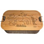 Mein Zwergenland Lunchbox Zootiere 750ml Brotdose mit Deckel mit Motiv personalisiert mit Name Essensbox aus Edelstahl mit Bambusdeckel